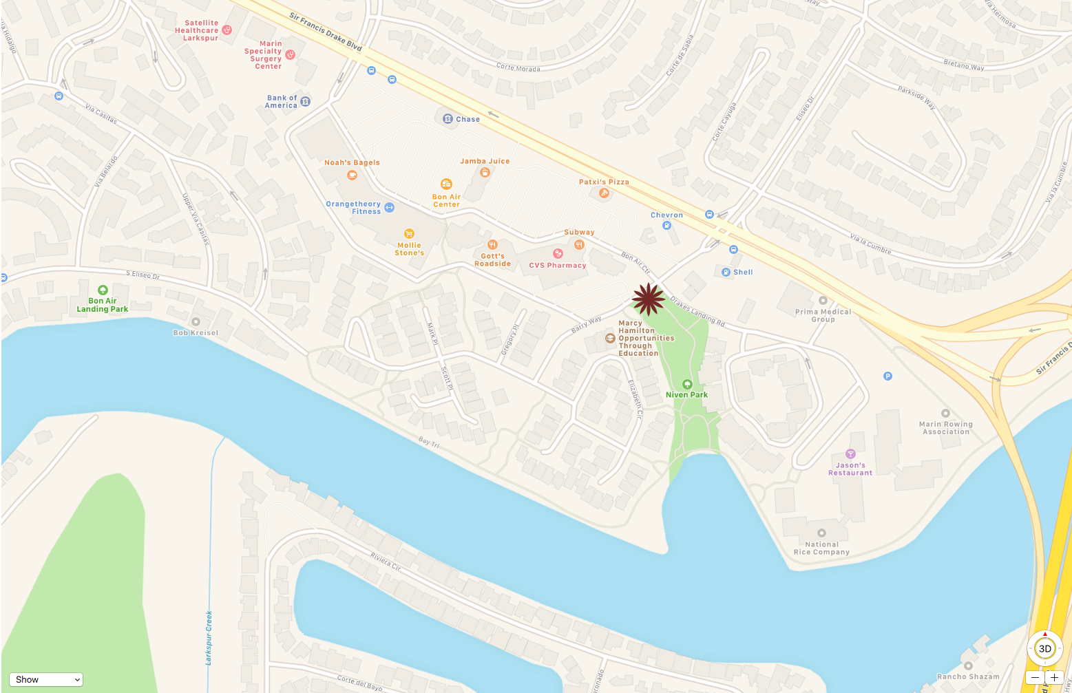 Map to Larkspur/Greenbrae bus stop