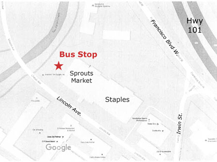 Map to San Rafael/Staples bus stop